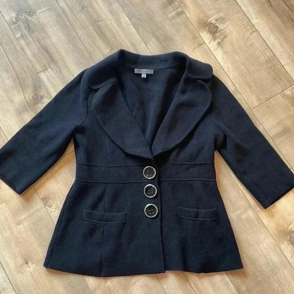 Classiques Entier Sweater Jacket Cardigan with Pockets 3/4 Sleeves Sz S